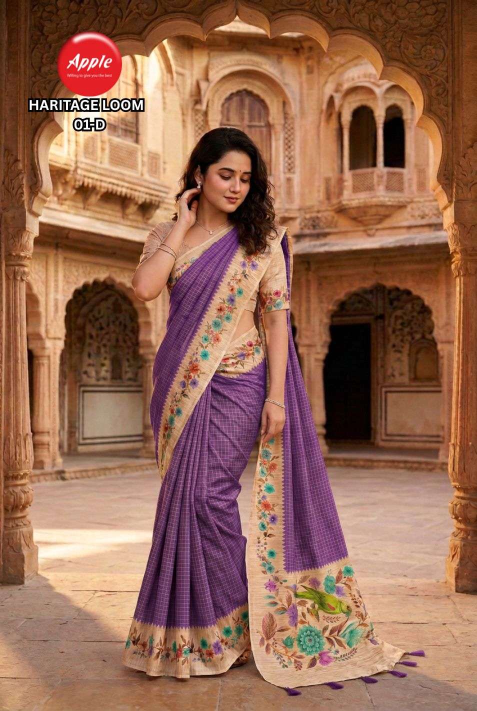 APPLE HERITAGE LOOM VOL 1 SOFT SILK FABRIC WITH BEAUTIFUL CHECK PATTEN ON SAREE BEST RATE